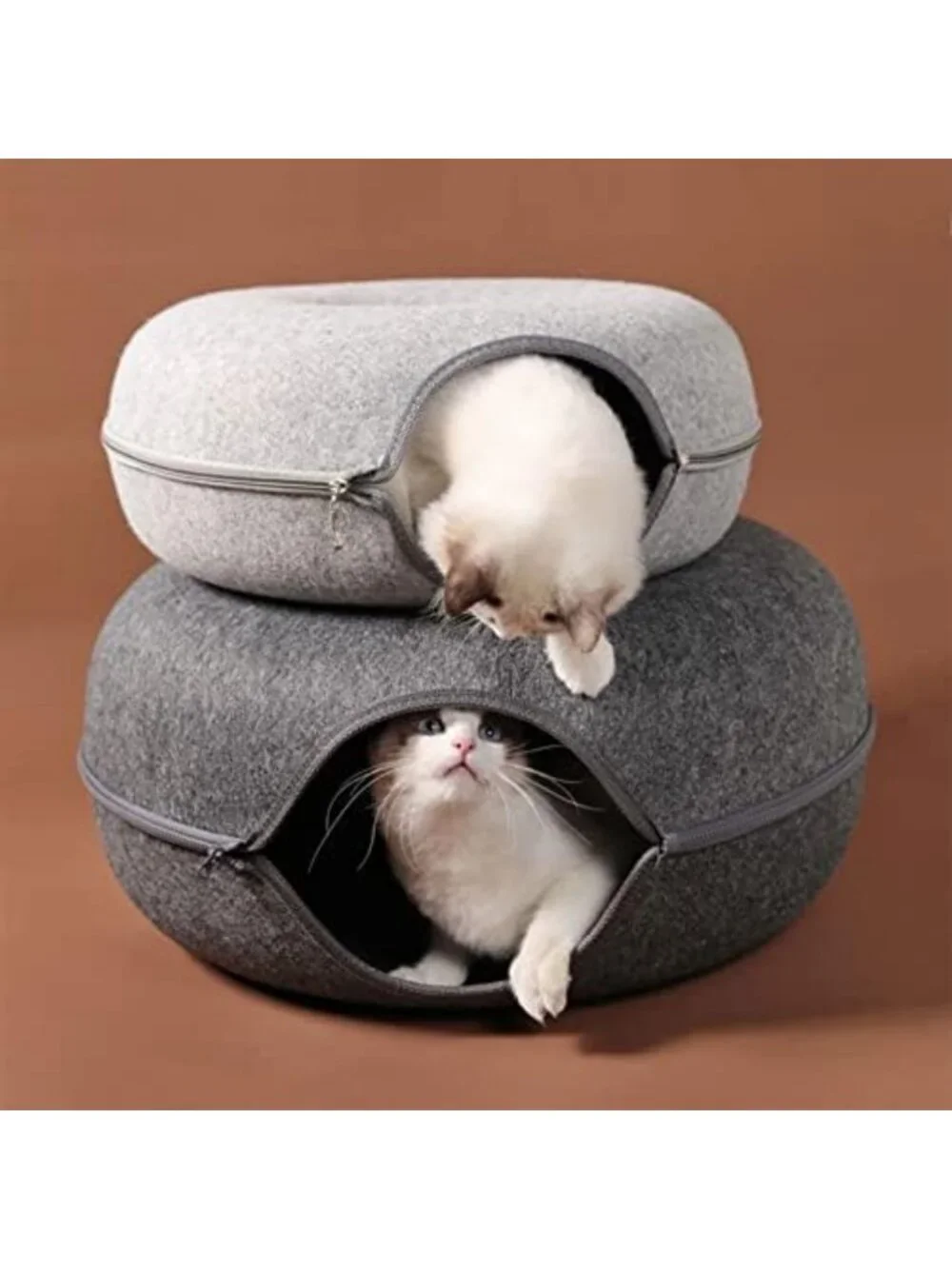 Cozy Large Cat Tunnel Bed with 3 Toys, Scratch-Resistant Donut Design, Up to 30